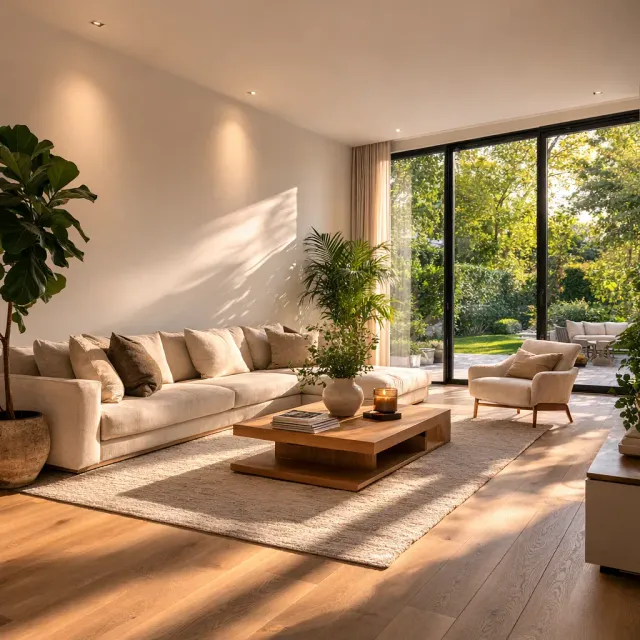 Strak gestucte en geschilderde woonkamer met een premium afwerking door HollandStuc.